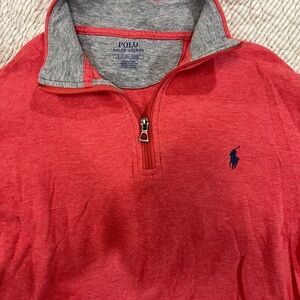 Polo by Ralph Lauren Red and Gray Quarter-Zip Pullover